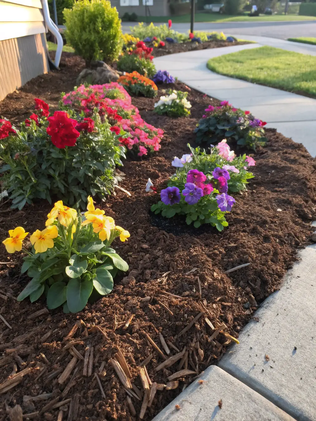A colorful flowerbed with a variety of seasonal blooms, showcasing Florana Company's expertise in creating vibrant and eye-catching floral displays.